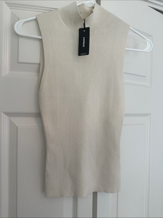 Express Tops - NWT Express Cream Ribbed Mock Neck Sleeveless Top